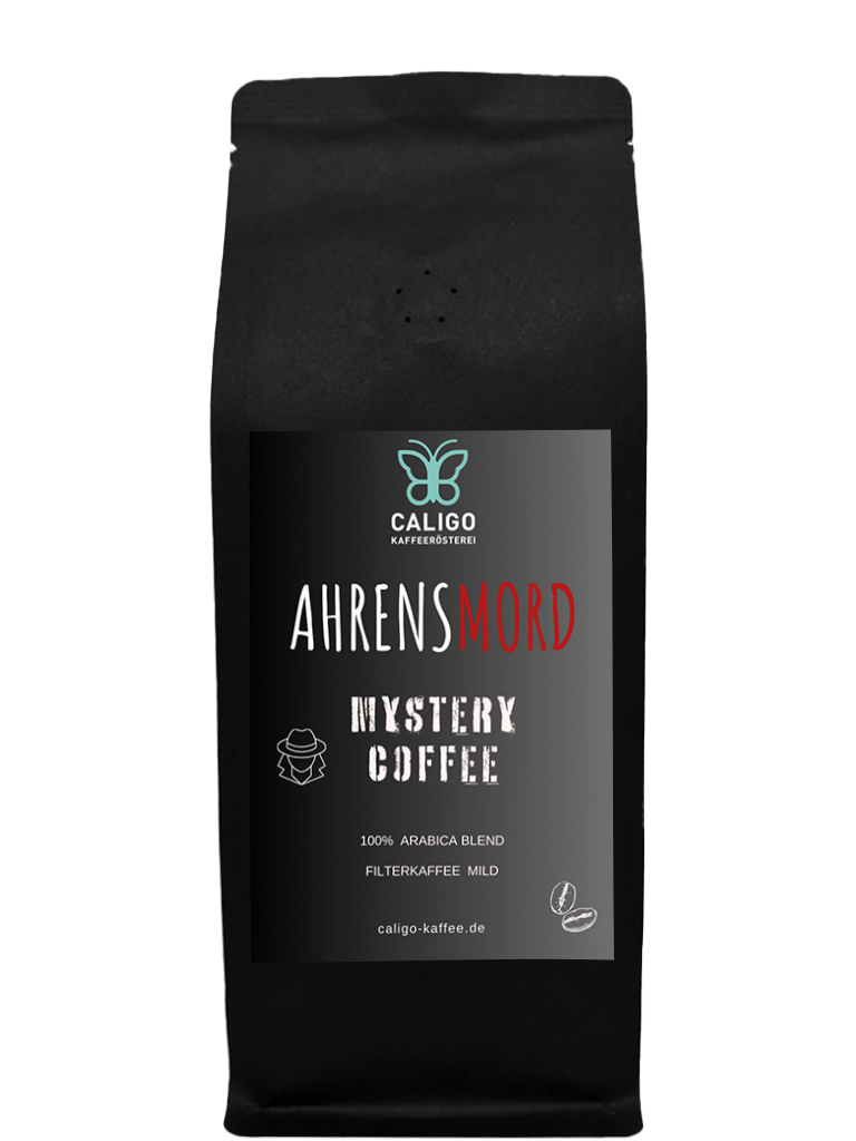 Ahrensmord Mystery Coffee Filterkaffee - Caligo Kaffeerösterei - in schwarzer Kaffeetüte