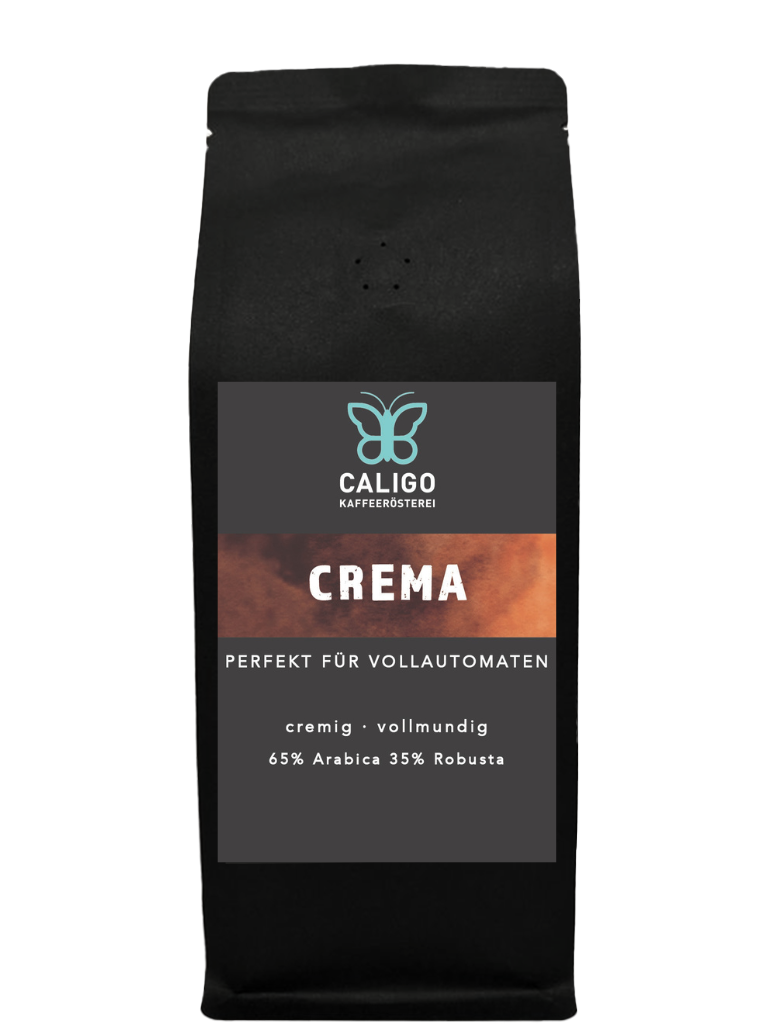 Crema Kaffee für Vollautomaten - Caligo Kaffeerösterei - schwarze Kaffeetüte